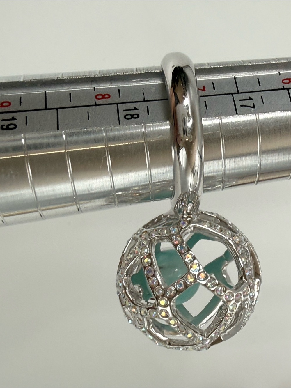 Swarovski Rhodium Silver Crystal Mesh Ball Ring AB crystals Jade Ball Inside - Picture 4 of 5